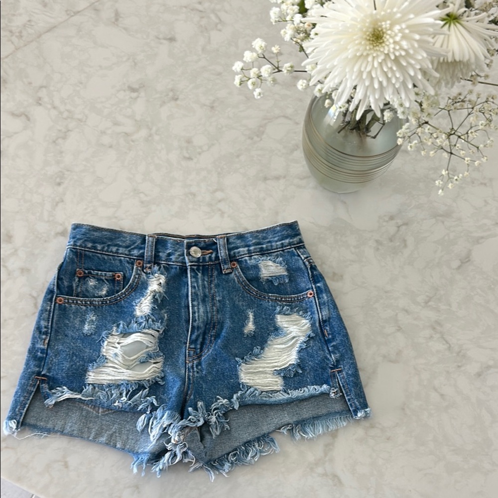 Pull & Bear Distressed Denim Shorts